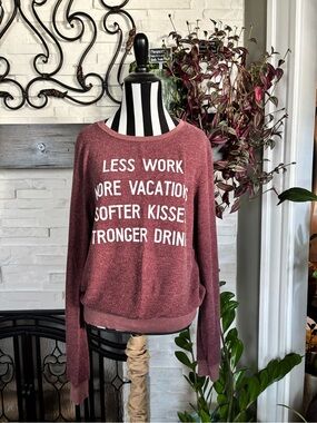 RARE Wildfox Couture Wine Red Maroon Crewneck Jumper Sweatshirt Small Drinks
